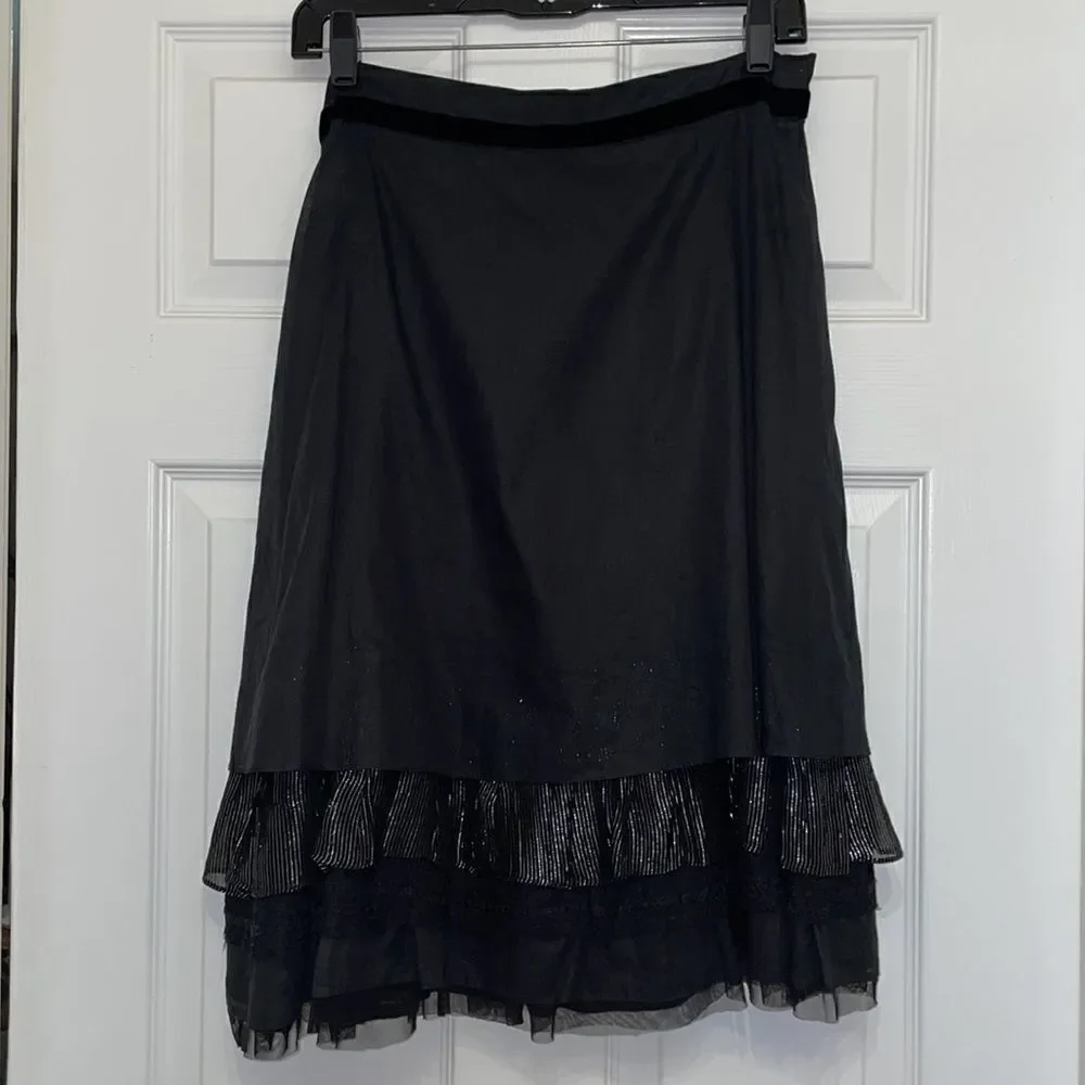 Free People Black & Silver Tiered Ruffle Hem Skirt - Picture 4 of 6
